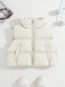 Flirla Chaleco acolchado casual de invierno para mujer con cierre de cremallera, cuello y bolsillos