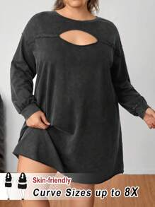 SHEIN CURVE+ Robe en mousseline de soie avec col ajouré, effet flocon de neige et délavé, pour femmes grande taille