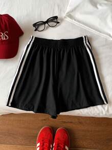 Comfortcana Contrast Striped Side Elastic Waist Casual Shorts