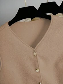 Chiquease Women's Solid Color Single-Breasted Vest With Pockets Jacket, Autumn/Winter - Orange - View 4