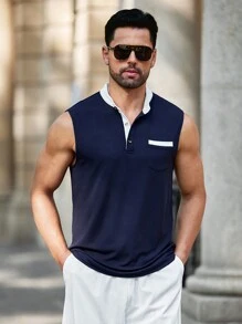 Manfinity Homme Chaleco casual minimalista de hombre con cuello alto y contraste de color