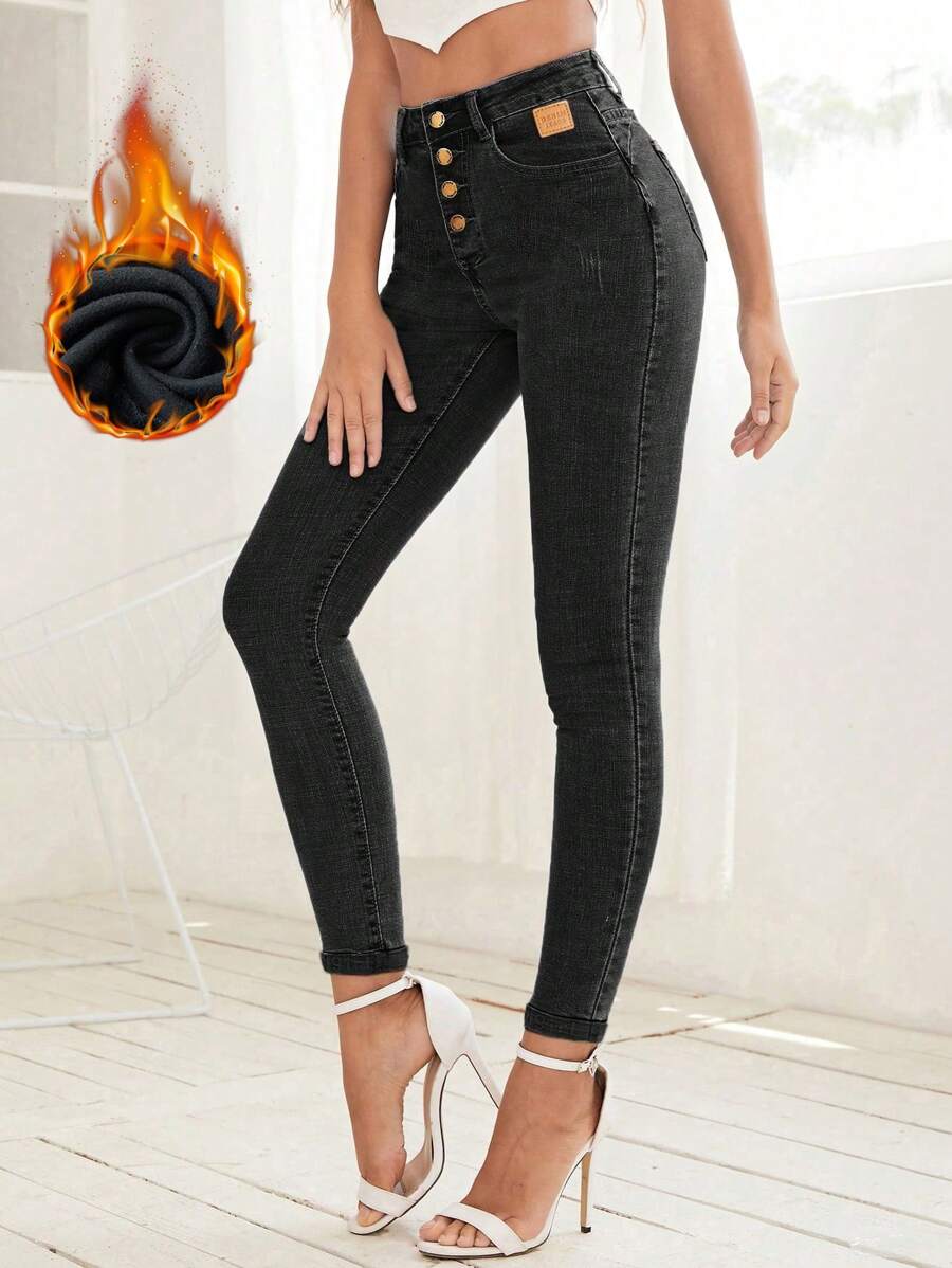 SHEIN Essnce Women's Patch Collar Letter Patch Pocket Thermal Lined ...