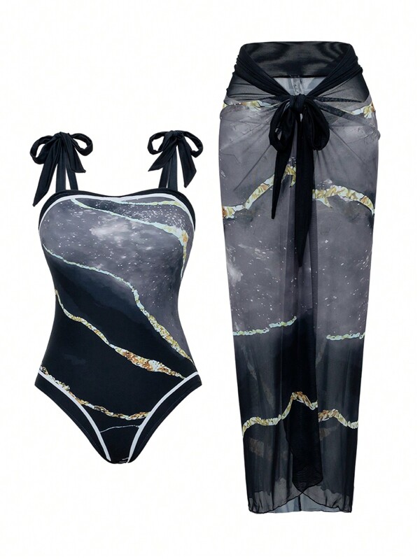 Swim Oasis 1 buc. Costum de baie dintr-o singură piesă, imprimeu marmură, de vară