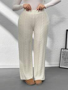 SHEIN Privé Pantalones anchos de punto con pierna ancha, elegantes y casuales, para mujer talla grande, para otoño/invierno, largos