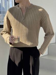 DAZY Men's Casual Solid Color Half-Zip Up Sweater,Fall Clothes Business Attire Quarter Zip Men - Khaki - View 5