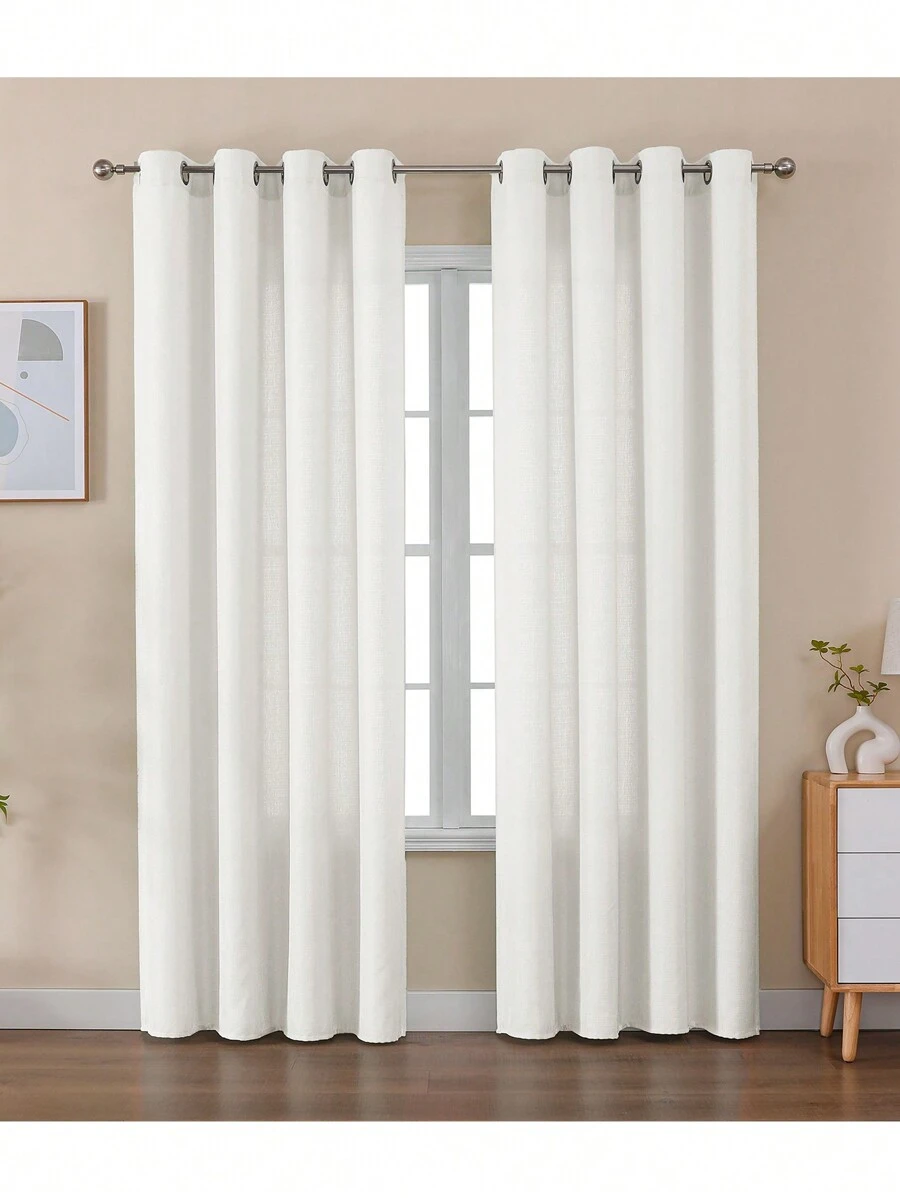 Rideau occultant moderne de couleur unie pour la maison/Rideau transparent filtrant la lumière à anneaux supérieurs blancs/Rideau simple/Convient pour le salon/Rideau semi-transparent équilibrant l'intimité et l'éclairage pour la chambre à coucher, décoration d'automne, décoration de salle - Blanc - Voir 1