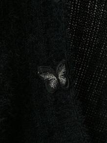 Celure Plus Size Solid V-Neck Butterfly Knit Waist-Cinched Asymmetrical Hem Women Sweater, For Winter