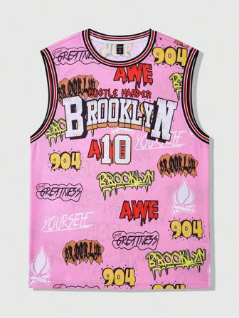 Prep Canotta casual da uomo con stampa di lettere e righe, stile anni 2000