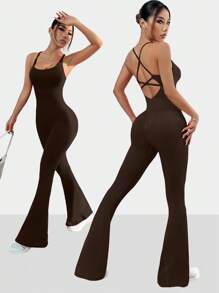 Seamless High Elastic Yoga Workout Leisure Sports Jumpsuit With Built-In Bra Pad