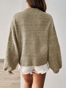 Chiquease 1pc Loose Fit All-Match High Collar Long Sleeve Pullover, Casual And Versatile Knit Pullover Fall Winter Sweater - Camel - View 2