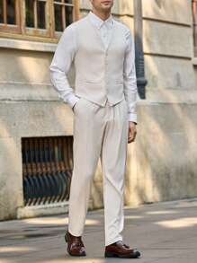 Manfinity VCAY Bộ đồ vest công sở dài tay cổ bẻ 2 món dành cho nam, thích hợp mặc hàng ngày - trắng - Xem 4