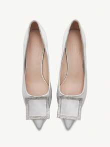 CUCCOO CHICEST Women's Fashion Elegant Silver Color Satin Rhinestone Buckle Pointed Toe Stiletto High Heels, Suitable For Wedding, Bridesmaid, Party, Banquet, Date, Christmas, New Year, Valentine's Day, Comfortable Shoes Valentines
