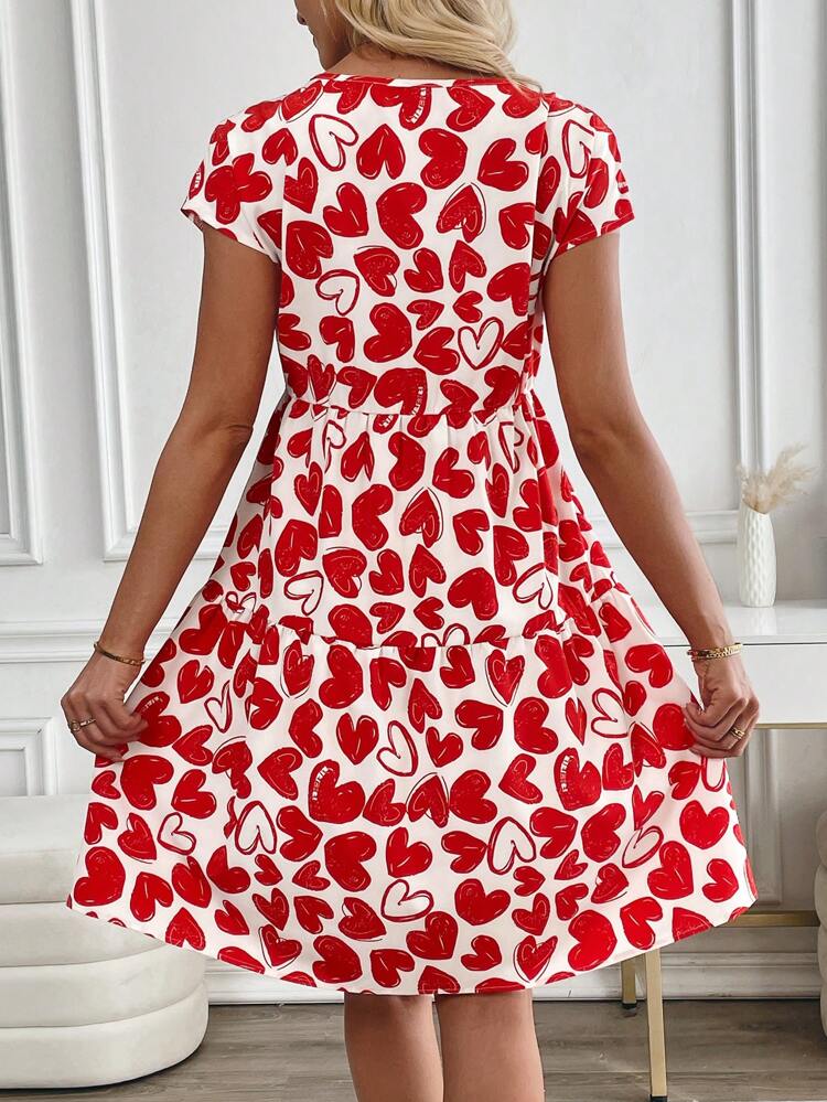 Women's Valentine's Day Heart Graphic Round Neck Short Sleeve Casual Mini Dress Valentines Dress Summer Outfits For Women