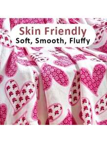 1 件情人节毛绒毯子，印有粉色爱心毛绒毯子，适合所有季节，可用于沙发、卧室、客厅、床上用品