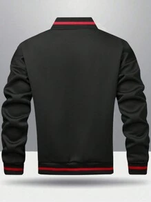 Gym Rark Men's Letter Print Long Sleeve Zipper Closure Stand Collar Thermal Lined Sports Jacket - Black - View 2