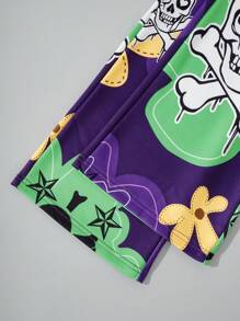 ROMWE MEN Street Life Men's Loose Skull Flower Print Sweatshirt & Pants Set - Purple - View 4