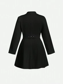 SHEIN MOD 大码复古甜美白色蝴蝶结装饰连衣裙 - 黑色 - 查看 2
