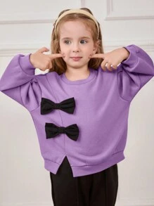 Cozy Pixies Young Girl Fashion 3D Bow Round Neck Dropped Shoulder Pullover Hoodie