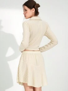 SHEIN Explorewe 2 件套优雅甜美杏色女孩短款上衣和分层裙子，V 领，青少年休闲装