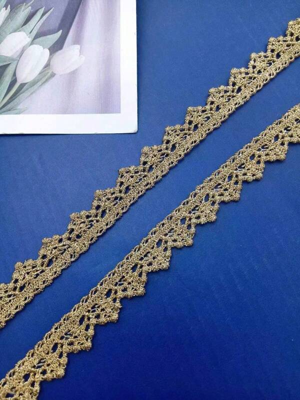 SHEIN 2 Yards/5 Yards Gold & Silver Water-Soluble Embroidery Thread Triangle Lace Trim - DIY Sewing Ribbon For Costumes, Clothing, Shoes, Hats, Bags, Home Decor, Garment Accessories | Metallic Craft Trim, Fashion Embellishment, Scrapbooking Supplies