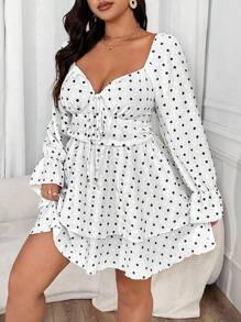 Flirla Robe à manches longues douce avec volants en jacquard 3D à pois, romantique pour la Saint-Valentin, rose, cœur, pois, amour, lèvre, cupidon, fleur 3D - Noir et Blanc - Voir 7