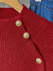 SHEIN Teenager Mädchen Elegante Rollkragen Pullover mit Schulteraussschnitt und Metall Knöpfen, geeignet für Feiertage, Vintage, Lässig Wear, Winter