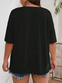 INAWLY Camiseta de manga corta con cuello redondo y estampado gracioso para tallas grandes, camiseta gráfica, parte superior de verano para mujer