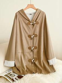 SHEIN Frenchy Jaket Kasual Polos Ukuran Besar, Fesyen Minimalis untuk Pakaian Sehari-hari Musim Gugur/Dingin - Khaki - View 3