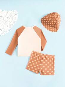 SHEIN 2 件套男婴时尚简约太阳印花衬衫和泳裤沙滩装 - 紫紅色 - 查看 2