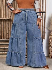 EMERY ROSE Plus Size Relaxed Fit Washed Wide Leg Jeans - Light Wash - View 1