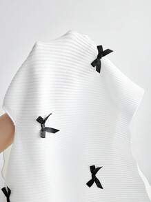少女基础款蝴蝶结弹力舒适白色V领长袖毛衣，适合母女聚会/新年夜/街头服饰 - 白色 - 查看 7