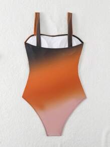 Swim Lushoire Beach Outfits For Women: Elegant Slimming Ruched Ombre One Piece Swimsuit With Wide Straps For Summer Beach Vacation - Multicolor - View 4