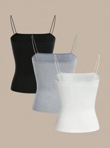 SHEIN BASICS Set de 3 camisolas de punto ajustadas de color liso informal para mujer