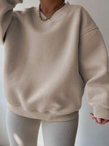 INAWLY Plus Size Women's V Neck Slouchy Long Sleeve Loose Sweatshirt For Autumn And Winter Graduation,Back To School Outfits,Graduation,Teacher Outfits For Women,Back To School Pullover Fall Outfit