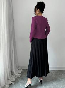 Elenzga 女士粗花呢长袖夹克和褶皱中长裙优雅两件套