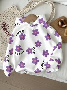 SHEIN SMILE, Purple Cartoon Flower, I Love Mummy And Daddy, Cute, Beautiful, Princess, Little Princess Young Girls Casual Simple Loose Comfy Daily Wear Knitted Long Sleeve Sweatshirt,In Fall/Winter - Multicolor - View 1