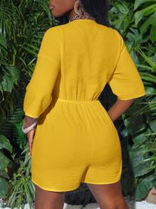 Slaydiva Vakantie Witte Voorkant Twist Holle 3/4 Mouw Losse Jumpsuit