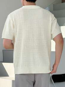 DAZY Men's Solid Color Basic Knitted Polo Shirt, Summer - White - View 2