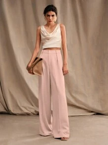 Anewsta 休闲简约纯色阔腿西装裤 - 淺粉色 - 查看 5