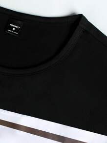 Manfinity Homme Men's Casual Contrast Color Patchwork Long Sleeve T-Shirt, Autumn - Black - View 6