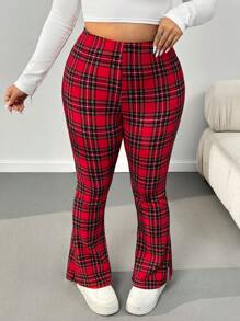 CovetEZ Plus Size Red Plaid Skinny Pants - Multicolor - View 5