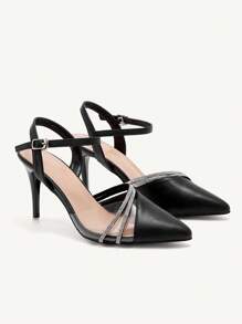 CUCCOO CHICEST Zapatos de tacón alto con puntera puntiaguda y decoración de rhinestones para mujeres