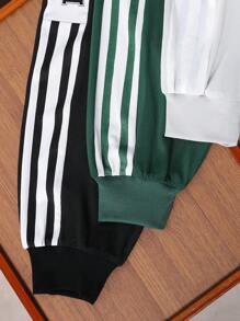 SHEIN 3 件套 YoungBoys 休闲字母印花抽绳踝慢跑运动裤，舒适日常穿着，适合户外、旅行、学校、秋冬季 - 彩色 - 查看 3