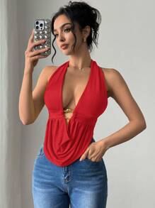 Firerie 女士深垂领垂褶金属装饰性感优雅吊带背心