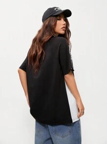 Coolane Casual Sports Colorblock Letter Print Polo Tee - Black - View 2