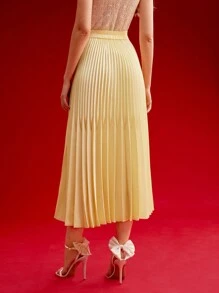 MOTF PREMIUM Falda plisada fluida con cintura elástica, Día de San Valentín, Primavera/Verano - Amarillo - Ver 7