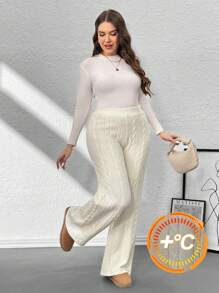 SHEIN Privé Pantalones anchos de punto con pierna ancha, elegantes y casuales, para mujer talla grande, para otoño/invierno, largos