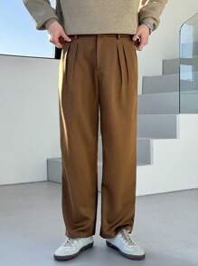 DAZY Men's Solid Color Basic Textured Fabric Brown Suit Pants Business Attire