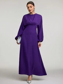 Modelyn Women's Elegant Solid Color Lantern Sleeve Extra Long Dress For Autumn Long Evening Dresses