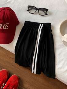 Comfortcana Contrast Striped Side Elastic Waist Casual Shorts